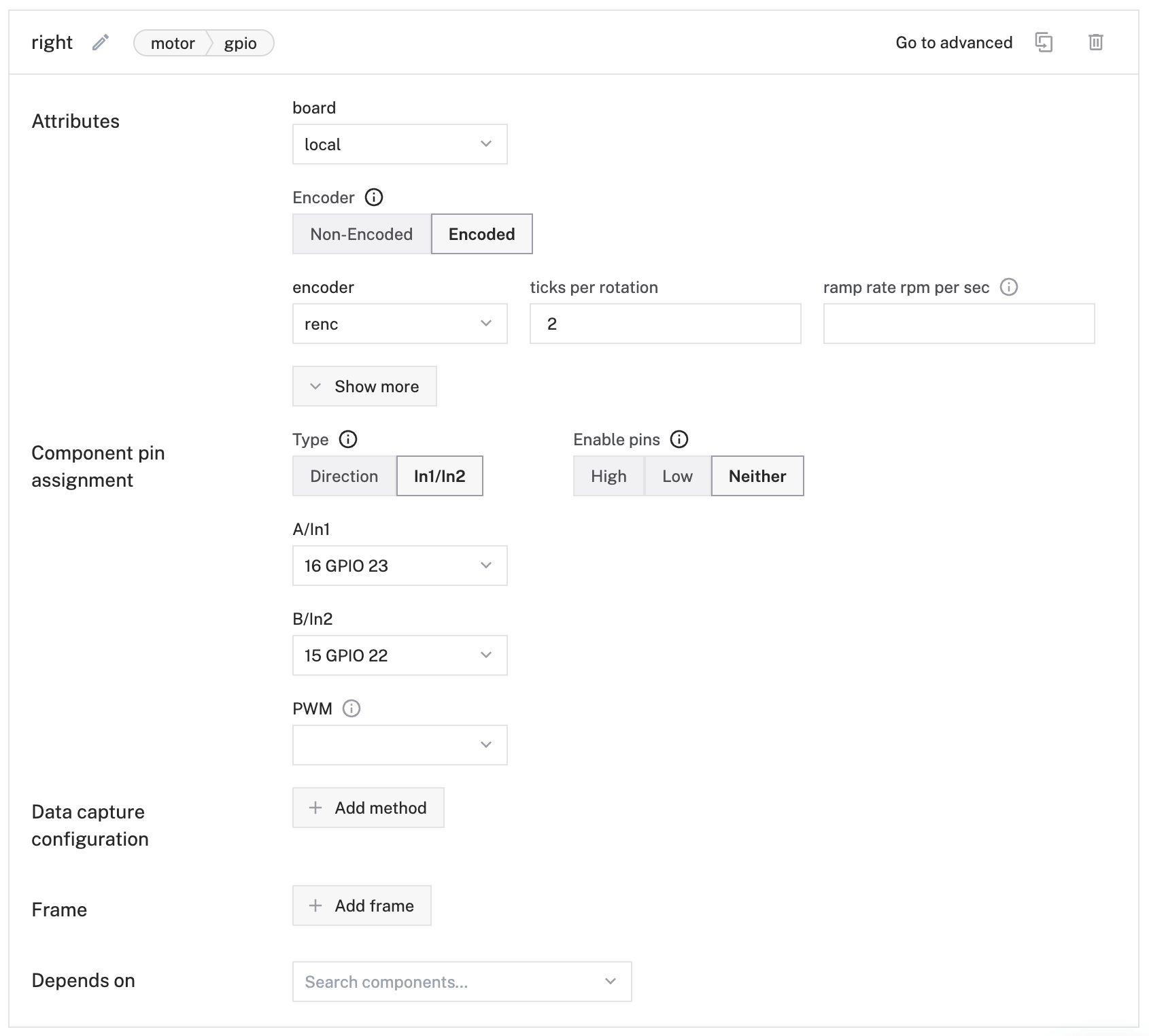 The motor config panel.